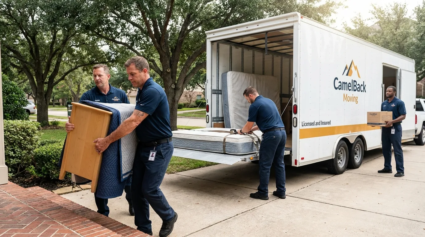 Crew loading residential truck for cross-state move from Springvale, ME
